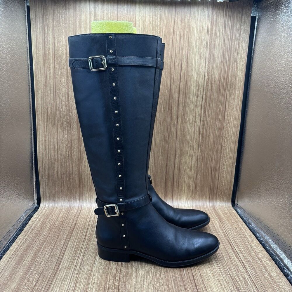 Vince Camuto Preslen Women's Leather Studded Knee High Boots Black Size 7.5 M